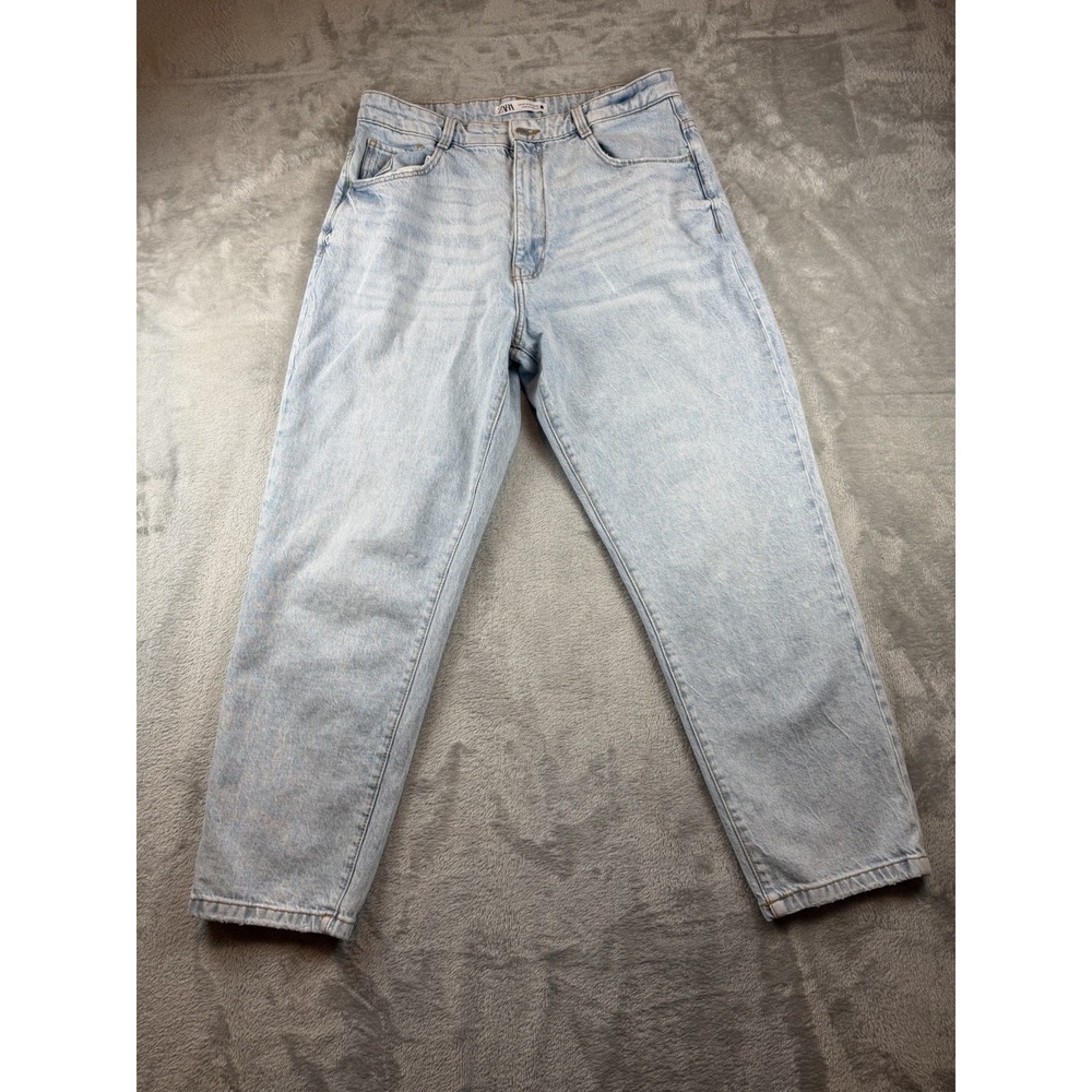 ZARA Jeans Women's‎ Size 10 Light Wash Distressed High Rise Straight Leg Casual